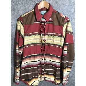 Tasha Polizzi Shirt Small Stripe Western Ruffle Snap Yoke Cowboy Elbow Pads